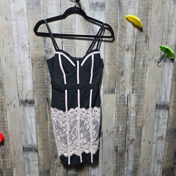 Blashe Pink and Black Corset Lace Mini Dress - Picture 2 of 5